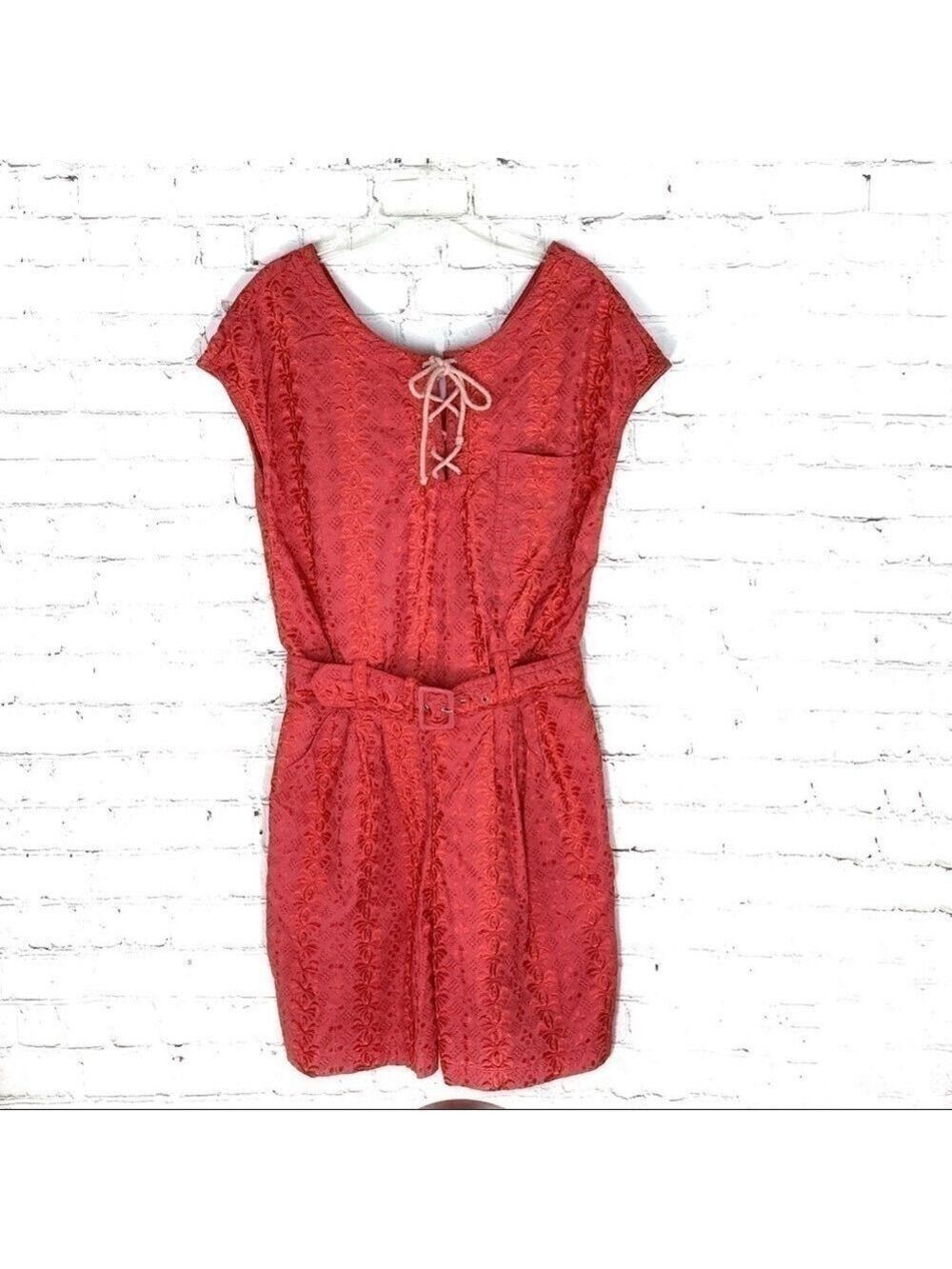 euc-vintage Together Red Eyelet Hi Waist/Rise, Belted, Tie Front Romper Shorts
